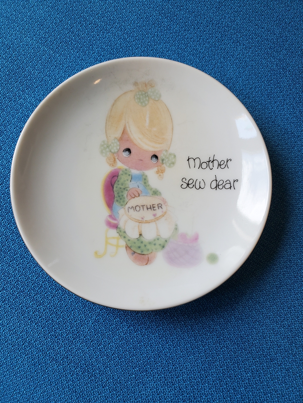 Precious Moments Mother Sew Dear Decorative White Plate with Pastel Accents